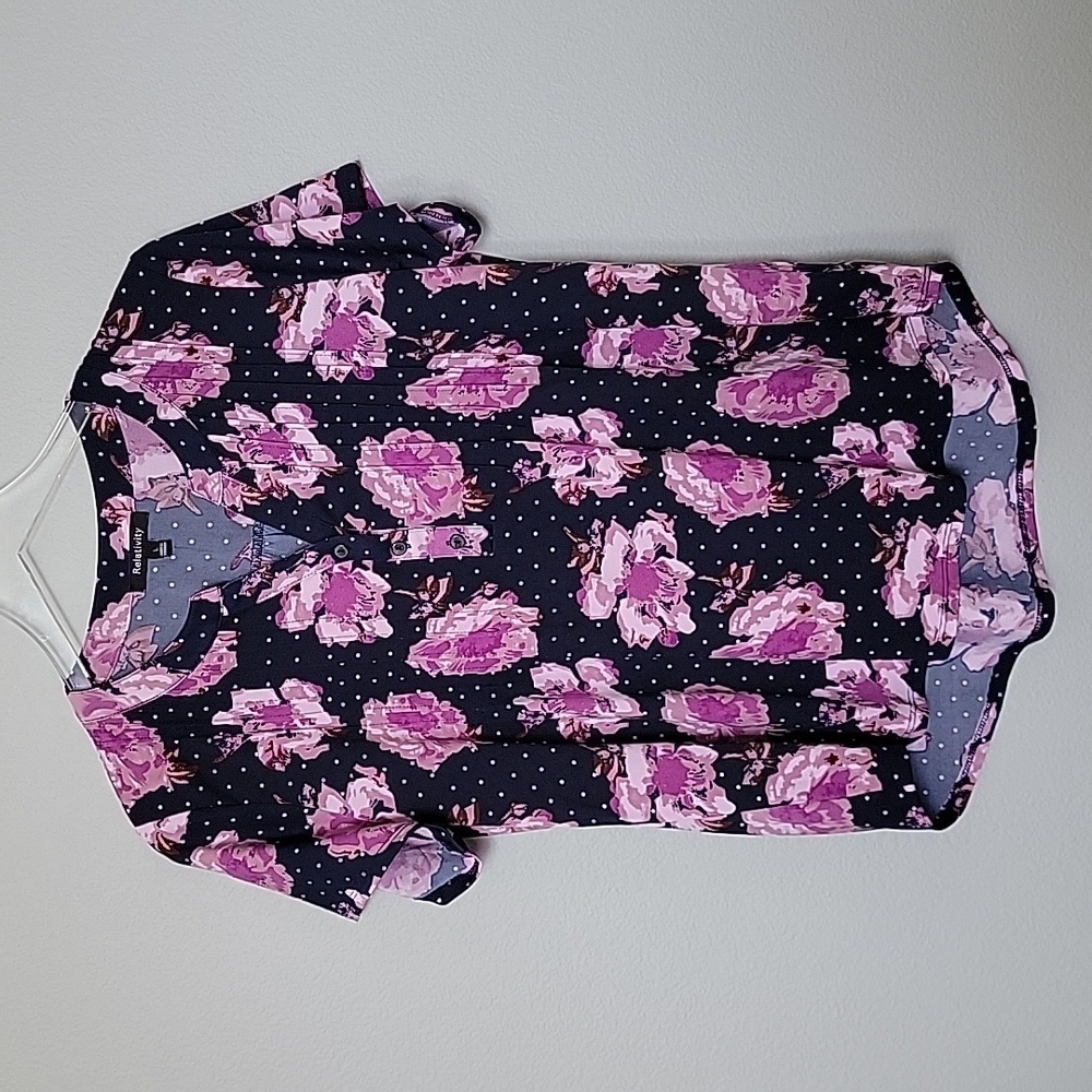 Relativity Witchy Classy Large Floral And Polka Dot Blouse